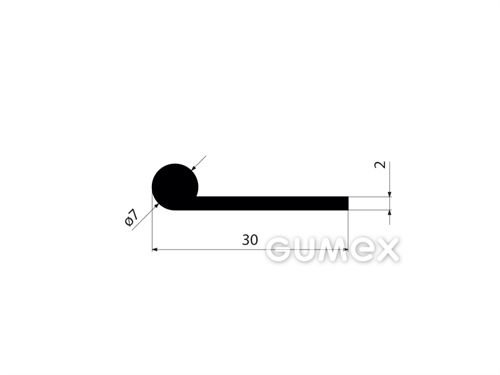 Gumový profil tvaru "P", 30x7/2mm, 70°ShA, EPDM, -40°C/+100°C, čierny
